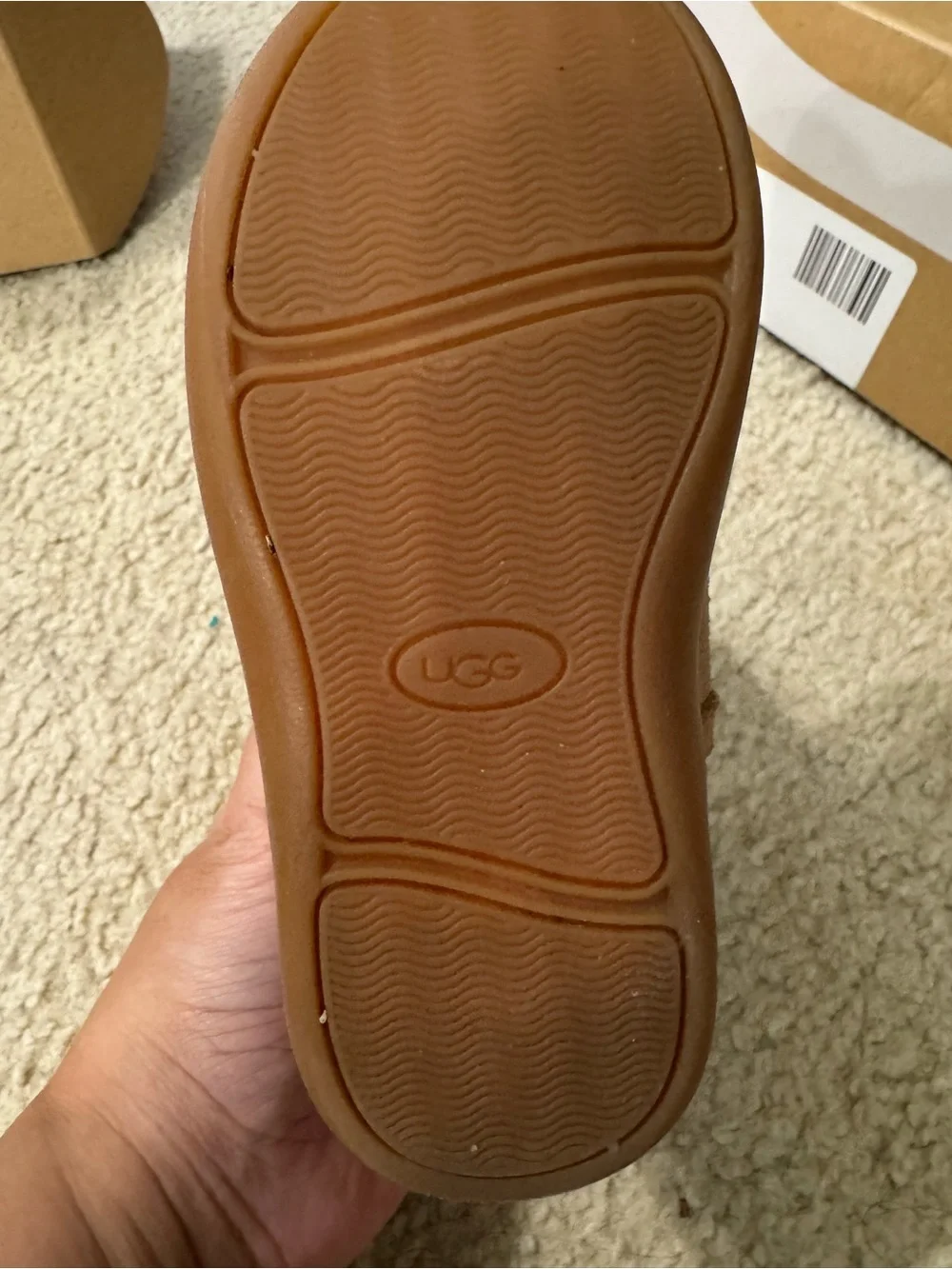 UGG Kids Chestnut Suede Shearling Booties with Cream Cuff